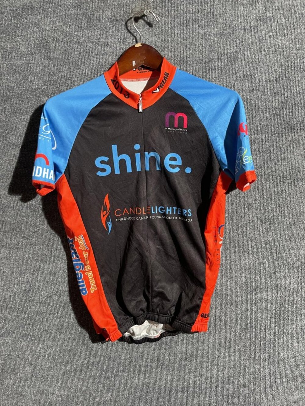 V-Gear Cycling Jersey Mens Small Multicolor Candlelighters 1/4 Zip Pockets Bike